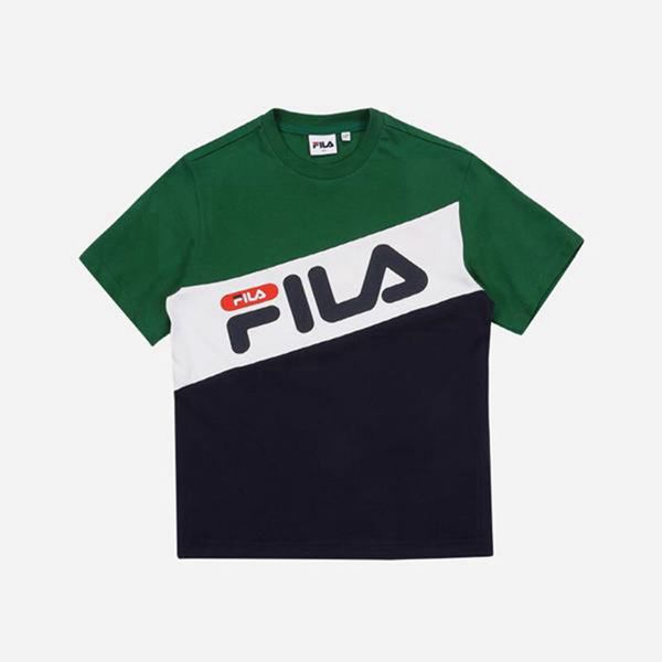 Fila Heritage S/S Boy's T-Shirts - Green/Navy,NZ 980-17420